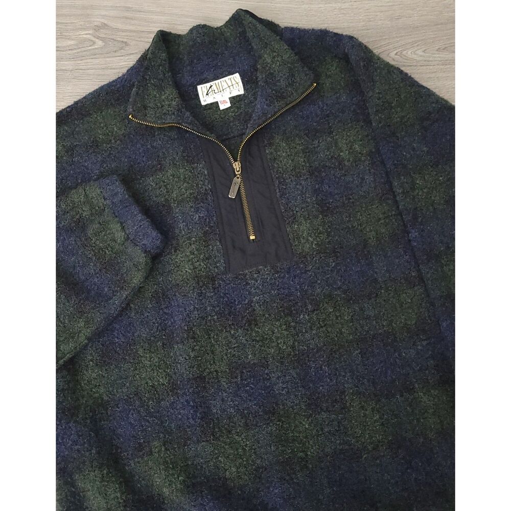 VTG‎ Elements Haley Mens L Blue Green Wool Blend Made In USA Quarter Zip Pockets